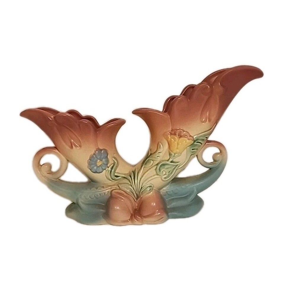 Hull Double Cornucopia Bow Knot Vase B-13 Made In USA Pottery Vintage 1949